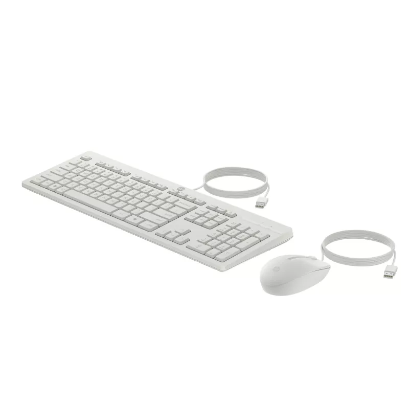 HP 225 vadu peles un tastatūras komplekts, pilna izmēra (100%), vadu, USB, balts, pele iekļauta