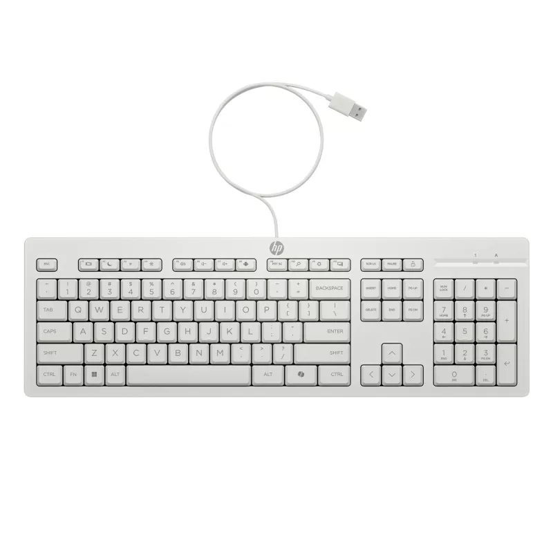 HP 225 vadu peles un tastatūras komplekts, pilna izmēra (100%), vadu, USB, balts, pele iekļauta