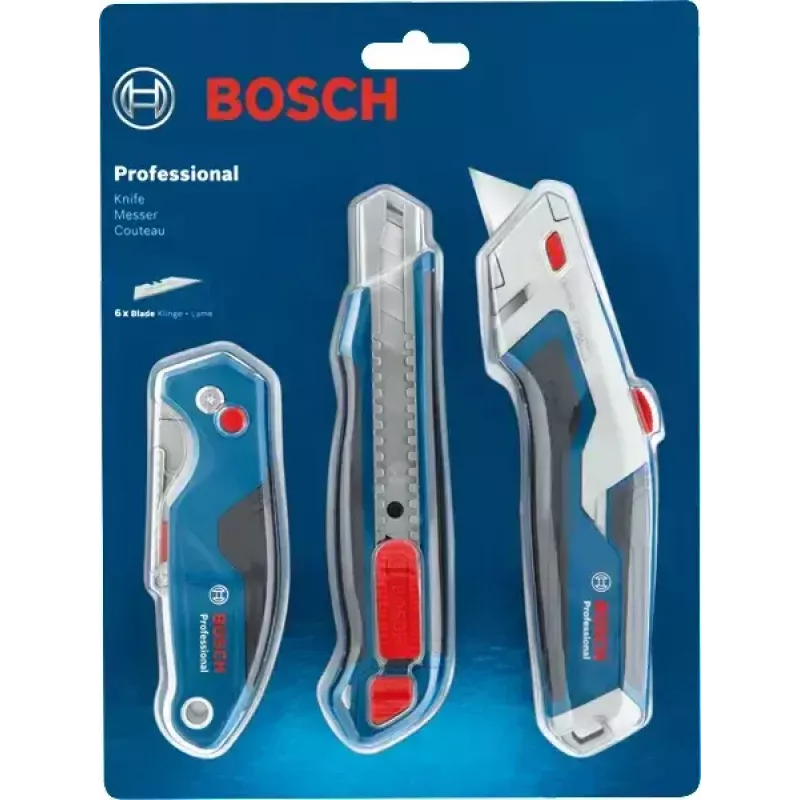 Bosch 1 600 A02 7M4 lietderīgais nazis zilā, nerūsējošā tērauda krāsā ar salokāmu asmeni