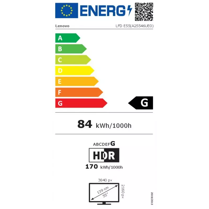 Lenovo ThinkVision E55 LFD datora monitors 138,7 cm (54,6 collas) 3840 x 2160 pikseļi 4K Ultra HD IPS Melns