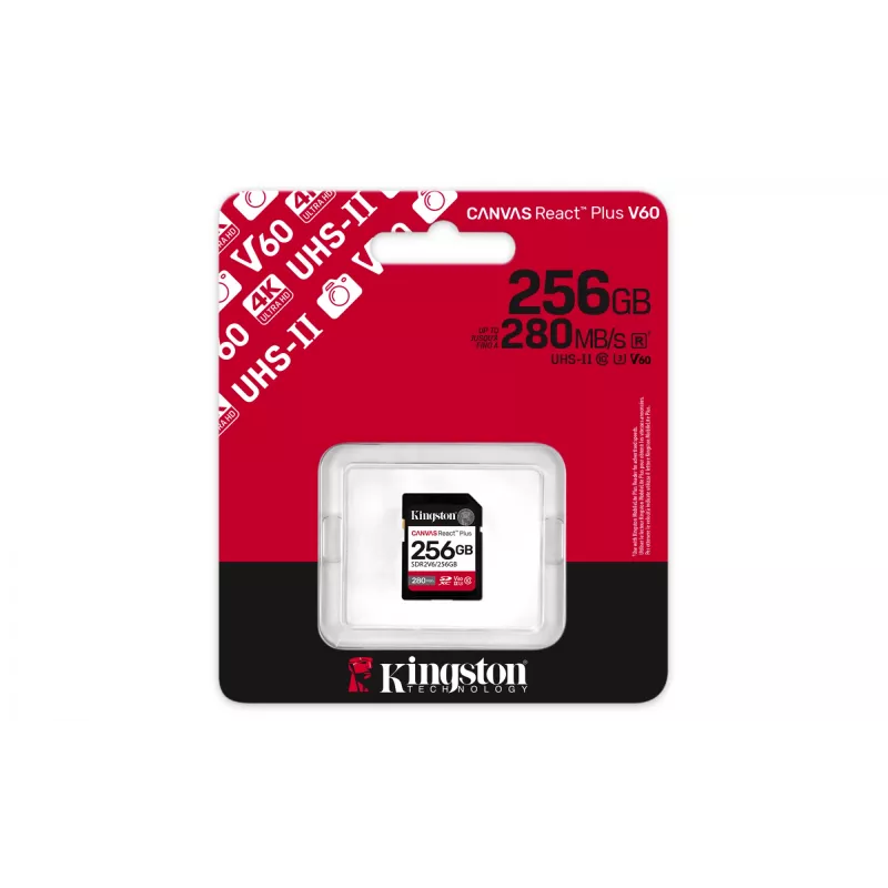 Kingston Technology 256GB Canvas React Plus SDXC UHS-II 280R/150W U3 V60 Full HD/4K