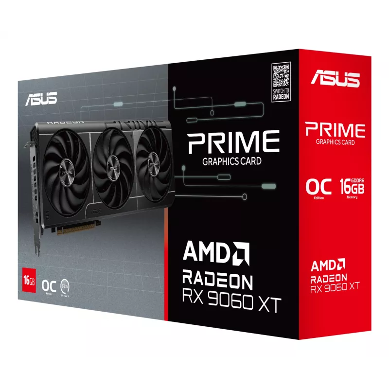 Grafikas karte ASUS Prime Radeon RX 9060 XT 16 GB GDDR6, PCIe 5.0, 128-bit, 3 ventilatori, 2,5 slotu