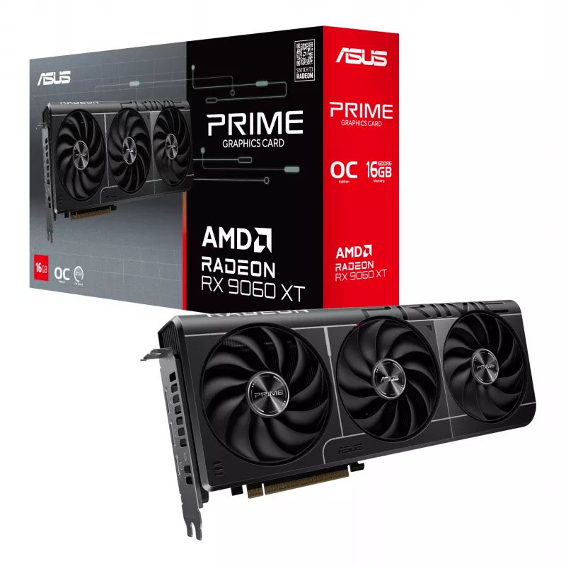 Grafikas karte ASUS Prime Radeon RX 9060 XT 16 GB GDDR6, PCIe 5.0, 128-bit, 3 ventilatori, 2,5 slotu