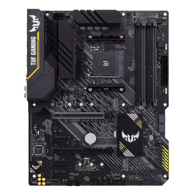 Mātesplate ASUS TUF GAMING B450-PLUS II ATX, AMD B450, Socket AM4, 4×DIMM DDR4, 128GB, 1×M.2, 6×SATA, HDMI 2.0b, DP1.2, Gigabit LAN