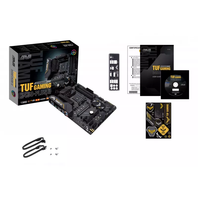 Mātesplate ASUS TUF GAMING B450-PLUS II ATX, AMD B450, Socket AM4, 4×DIMM DDR4, 128GB, 1×M.2, 6×SATA, HDMI 2.0b, DP1.2, Gigabit LAN