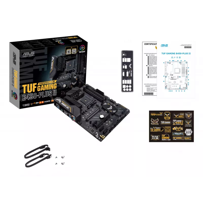 Mātesplate ASUS TUF GAMING B450-PLUS II ATX, AMD B450, Socket AM4, 4×DIMM DDR4, 128GB, 1×M.2, 6×SATA, HDMI 2.0b, DP1.2, Gigabit LAN