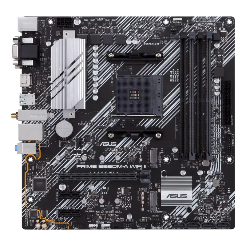 Mātesplate ASUS PRIME B550M-A WIFI II micro ATX — AMD B550, Socket AM4, DDR4, 4 DIMM, Wi‑Fi 6, Bluetooth 5.2, 2x M.2, HDMI 2.1