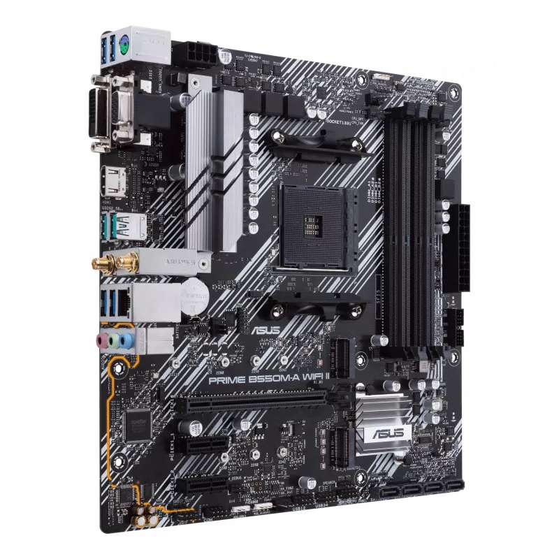 Mātesplate ASUS PRIME B550M-A WIFI II micro ATX — AMD B550, Socket AM4, DDR4, 4 DIMM, Wi‑Fi 6, Bluetooth 5.2, 2x M.2, HDMI 2.1