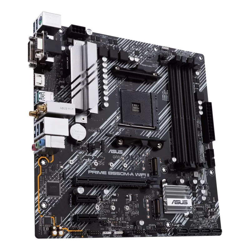 Mātesplate ASUS PRIME B550M-A WIFI II micro ATX — AMD B550, Socket AM4, DDR4, 4 DIMM, Wi‑Fi 6, Bluetooth 5.2, 2x M.2, HDMI 2.1