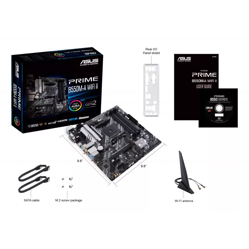 Mātesplate ASUS PRIME B550M-A WIFI II micro ATX — AMD B550, Socket AM4, DDR4, 4 DIMM, Wi‑Fi 6, Bluetooth 5.2, 2x M.2, HDMI 2.1