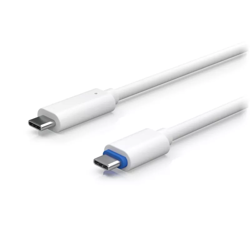 PoE adapteris UBIQUITI UACC-ADAPTER-POE-USBC — 48 V ieeja, 5 V 0,25 A izeja, kompakts 30,4×30,4×95 mm, balts