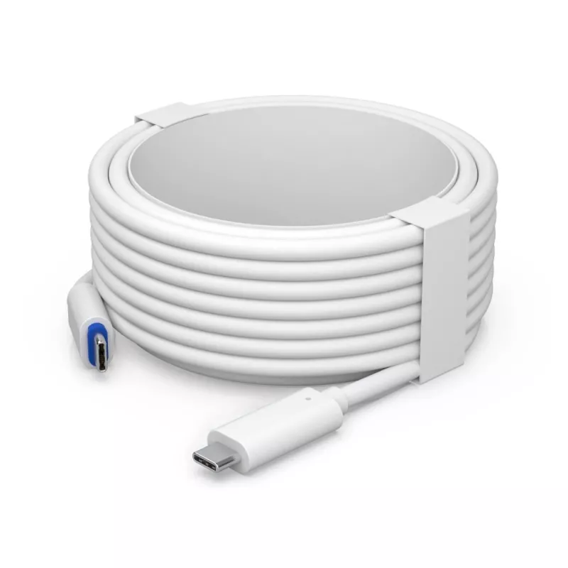 PoE adapteris UBIQUITI UACC-ADAPTER-POE-USBC — 48 V ieeja, 5 V 0,25 A izeja, kompakts 30,4×30,4×95 mm, balts