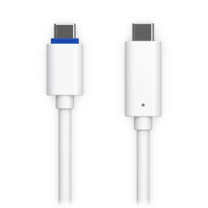 PoE adapteris UBIQUITI UACC-ADAPTER-POE-USBC — 48 V ieeja, 5 V 0,25 A izeja, kompakts 30,4×30,4×95 mm, balts