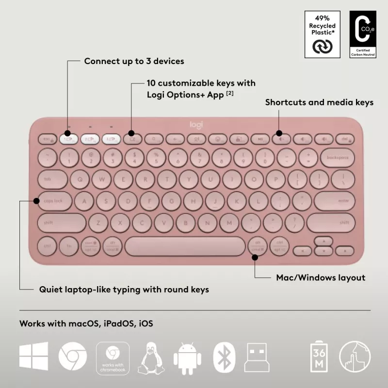 Logitech Pebble 2 Combo bezvadu tastatūra un pele rozā QWERTY