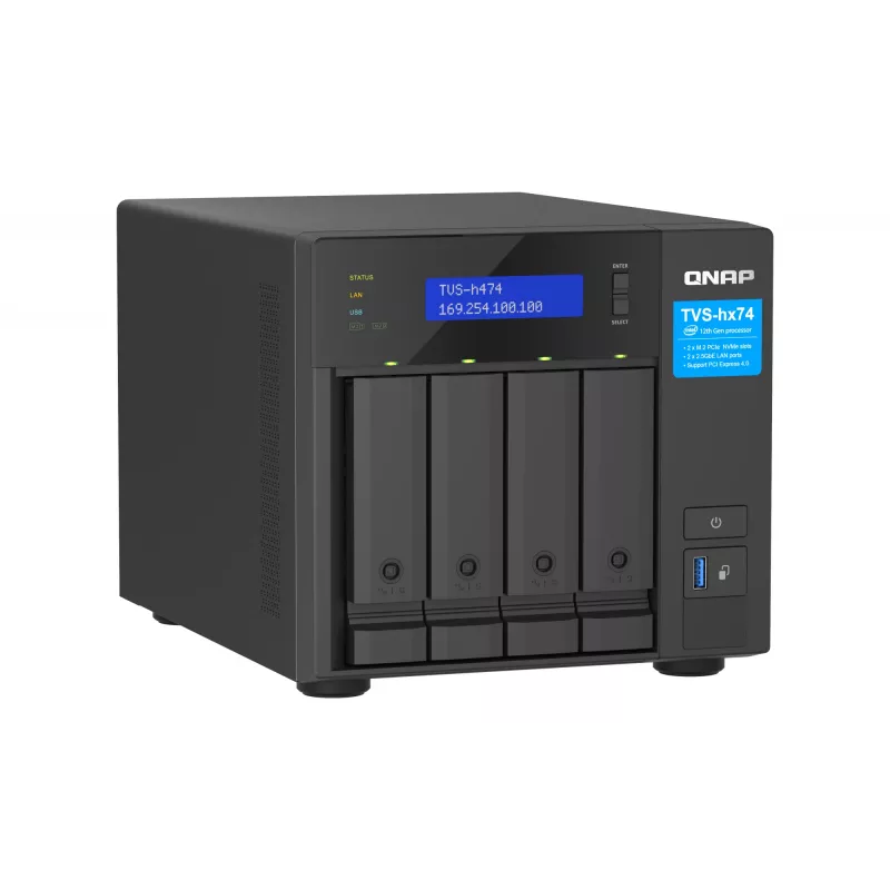 QNAP TVS-H474 NAS Tornis Intel® Pentium® G7400 8 GB DDR4 0 TB QuTS hero Melns