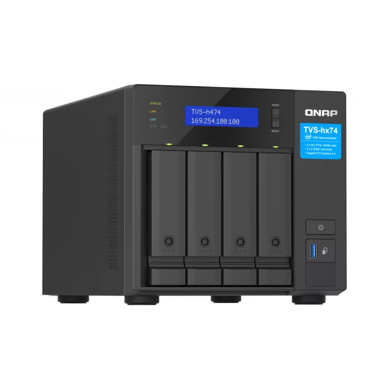 QNAP TVS-H474 NAS Tornis Intel® Pentium® G7400 8 GB DDR4 0 TB QuTS hero Melns