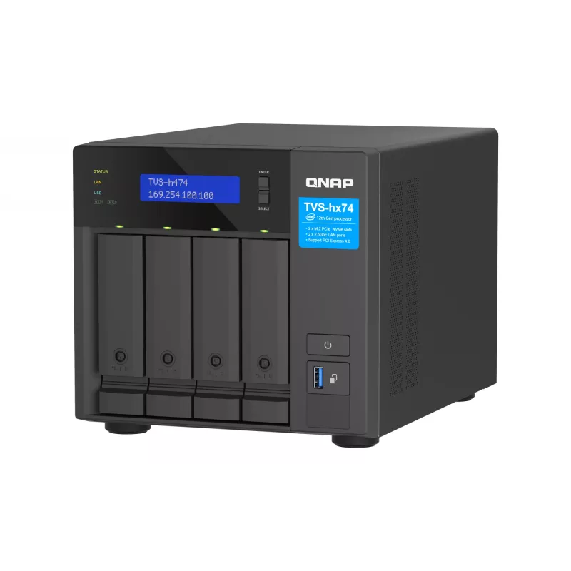QNAP TVS-H474 NAS Tornis Intel® Pentium® G7400 8 GB DDR4 0 TB QuTS hero Melns