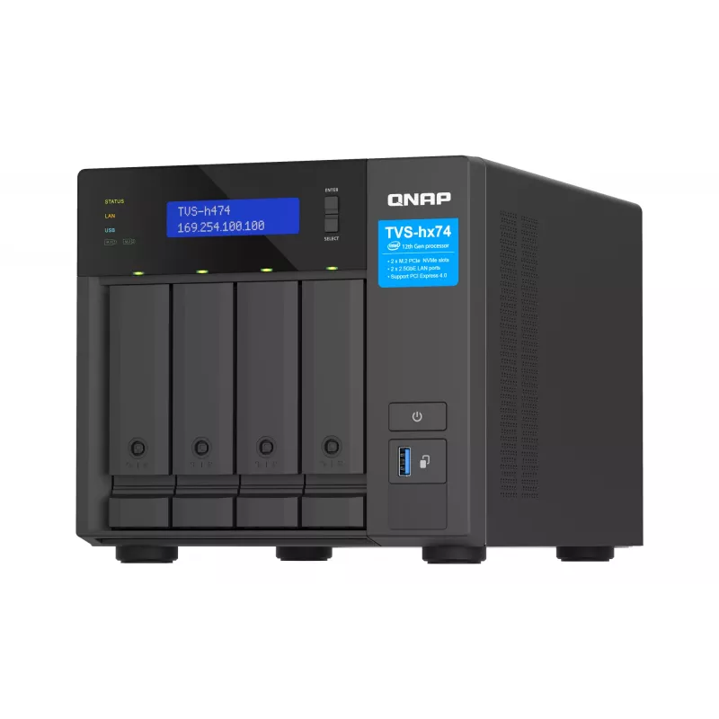 QNAP TVS-H474 NAS Tornis Intel® Pentium® G7400 8 GB DDR4 0 TB QuTS hero Melns