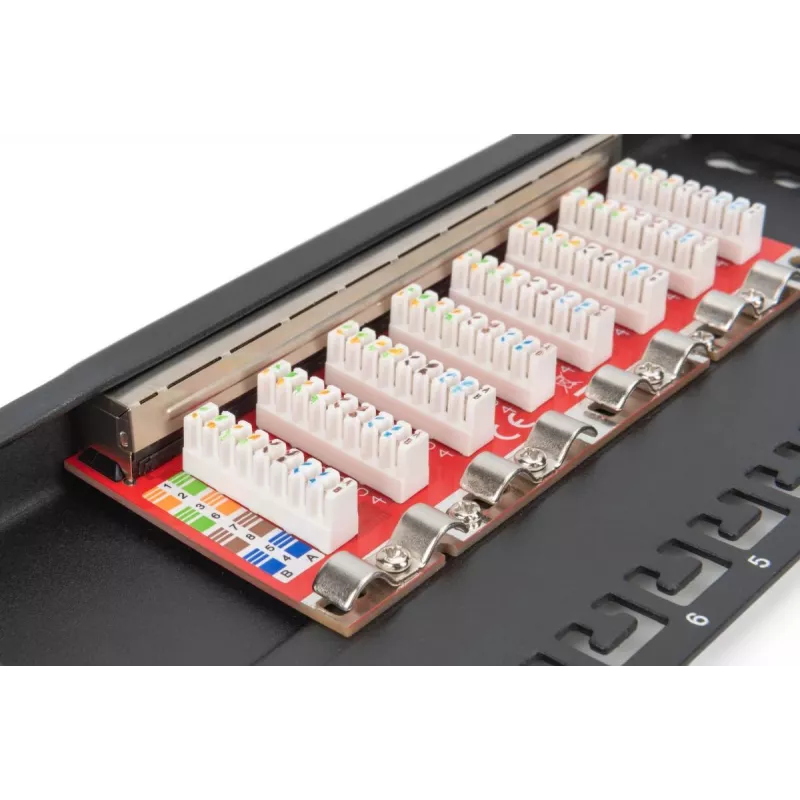 DIGITUS ielāpu panelis CAT6A ekranēts, 8 portu 1/2U, 10 collu statnes stiprinājums, melns RAL 9005
