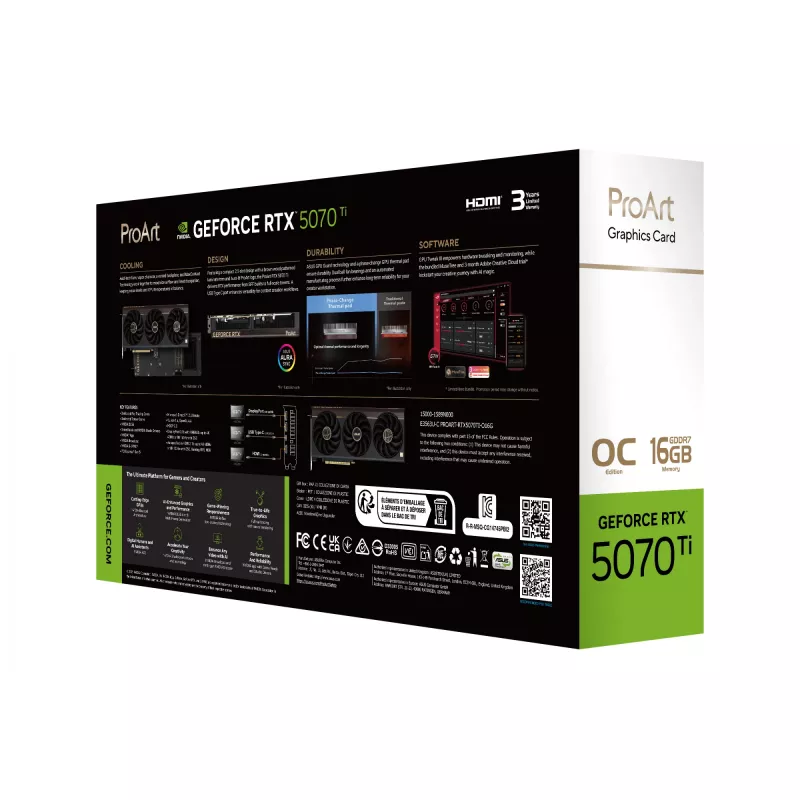 Grafikas karte ASUS ProArt GeForce RTX 5070 Ti 16GB GDDR7, PCIe 5.0, 256-bit, 304mm, 3 ventilatori