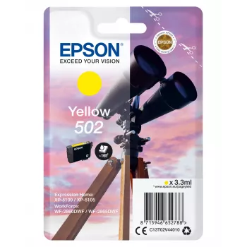 Epson vienas pakas dzeltenā 502 tinte, standarta iznākums, dzeltena, pigmenta tinte, 3,3 ml, 1 gab., 165 lapas