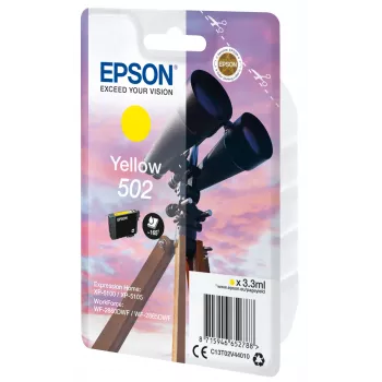 Epson vienas pakas dzeltenā 502 tinte, standarta iznākums, dzeltena, pigmenta tinte, 3,3 ml, 1 gab., 165 lapas