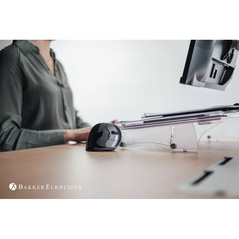 BakkerElkhuizen Evoluent D Medium Wireless, labā roka, vertikāls dizains, lāzers, RF bezvadu, 3200 DPI, melns