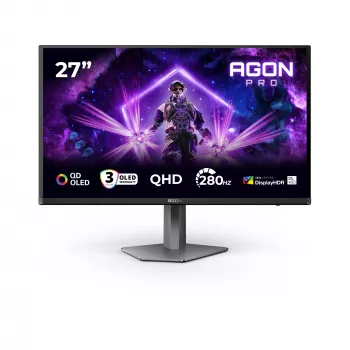 AOC AGON PRO AG276QZD2 datora monitors 67,3 cm (26,5 collas) 2560 x 1440 pikseļi Quad HD QD-OLED Melns, Pelēks