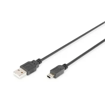 DIGITUS USB 2.0 savienojuma kabelis, tips A - mini B (5 kontaktu) vīr./vīr., 1m, USB 2.0 atbilstošs, melns