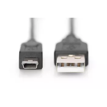 DIGITUS USB 2.0 savienojuma kabelis, tips A - mini B (5 kontaktu) vīr./vīr., 1m, USB 2.0 atbilstošs, melns