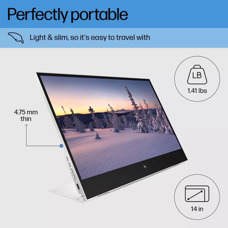 HP E-Series E14 G4 pārnēsājamais monitors, 35,6 cm (14 collas), 1920 x 1080 pikseļi, Full HD, LCD, 5 ms, sudraba