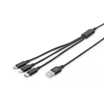 DIGITUS 3-in-1 lādētāja kabelis USB A-Lightning + micro B + Type-C 1m