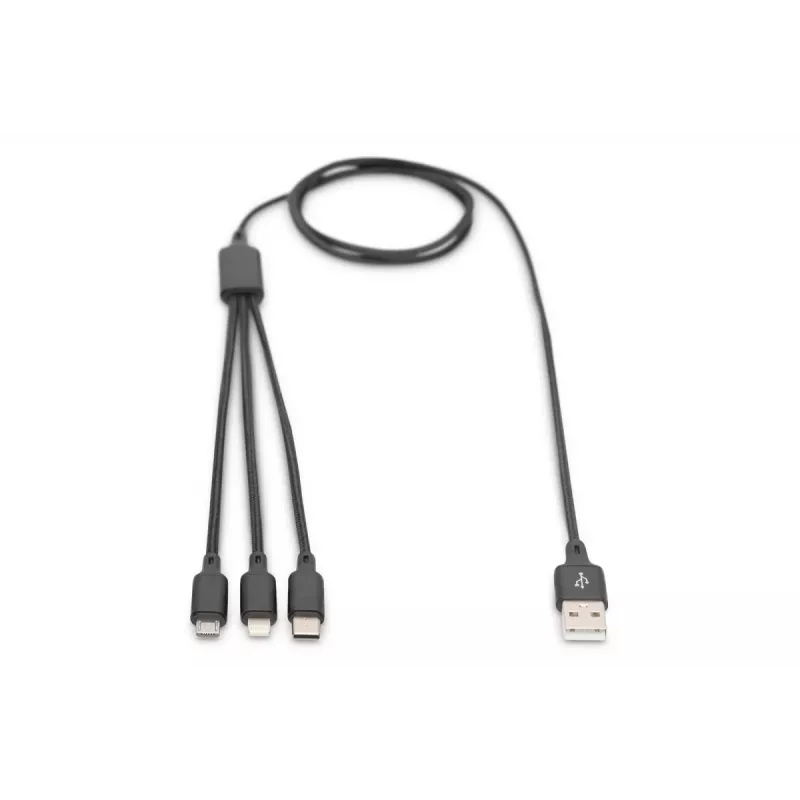 DIGITUS 3-in-1 lādētāja kabelis USB A-Lightning + micro B + Type-C 1m