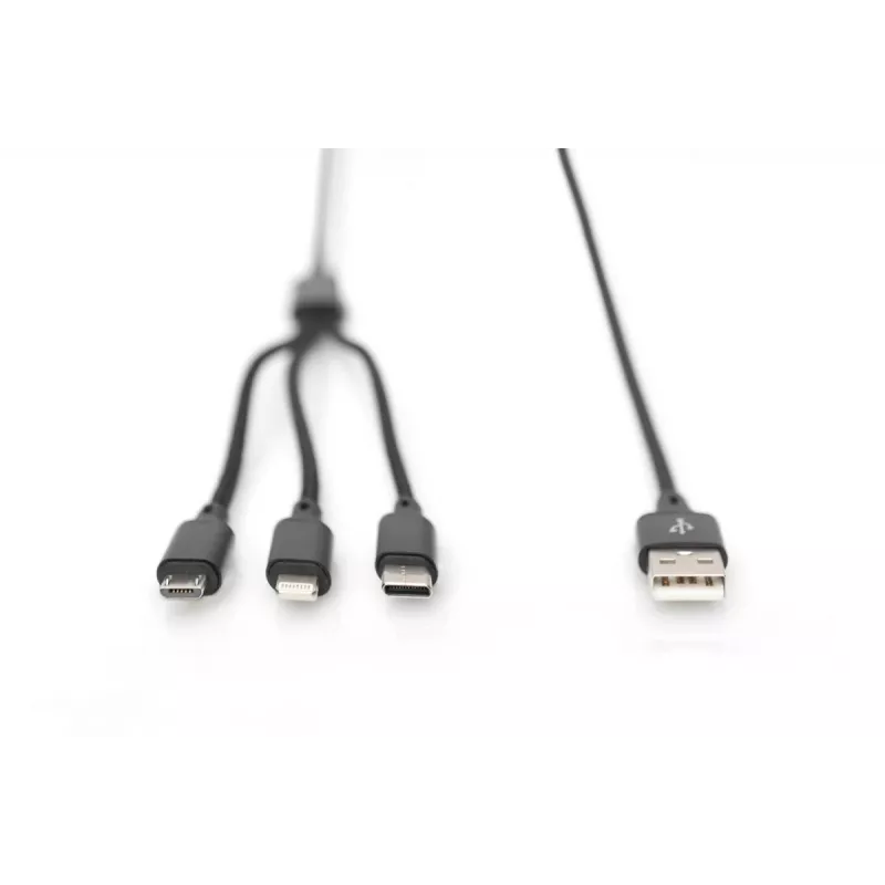 DIGITUS 3-in-1 lādētāja kabelis USB A-Lightning + micro B + Type-C 1m