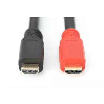 DIGITUS HDMI High Speed savienojuma kabelis, A tips, ar pastiprinātāju. V/V, 30m Full HD, CE, zeltaini melns