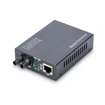 DIGITUS Multivides pārveidotājs, Daudzrežīmu 10/100Base-TX uz 100Base-FX, Ietver barošanas bloku ST savienotājs, Līdz 2 km