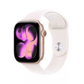 APPLE Watch Series 11 GPS 46mm rozā zelta alumīnija korpuss ar gaiši rozā sporta siksniņu S/M