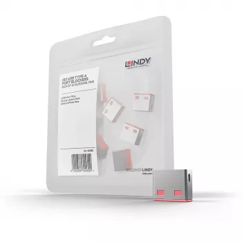 Lindy USB Port Blocker (bez atslēgas) - 10 gab. iepakojumā, Rozā, Portu bloķētājs, USB Type-A, Rozā, Akrilnitrila butadiēna stirols (ABS), 10 gab., Polietilēna maisiņš