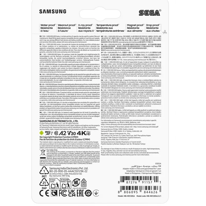 MicroSDXC atmiņas karte Samsung MB-MD128S, 128 GB, UHS-I, 10. klase, U3, lasīšana līdz 180 MB/s, rakstīšana 130 MB/s