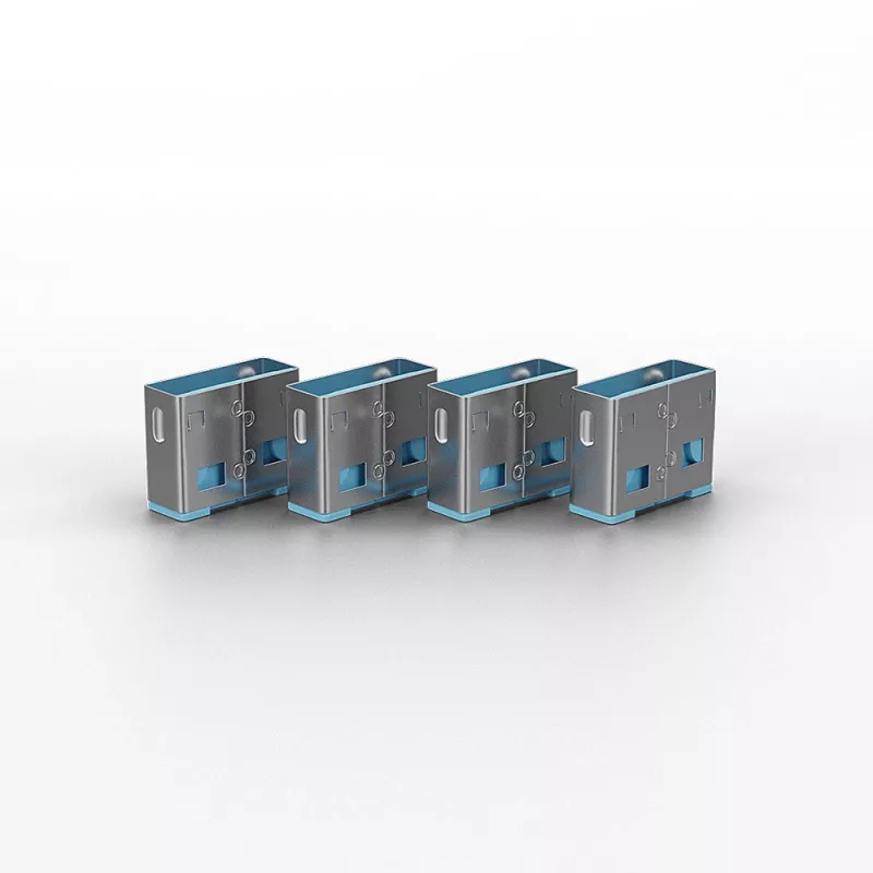 Lindy USB Port Blocker - Iepakojumā 4, Krāsu kods: Zils, Pieslēgvietu bloķētājs + atslēga, USB Type-A, Zils, Akrilnitrila butadiēna stirols (ABS), 5 gab., Polietilēna maisiņš