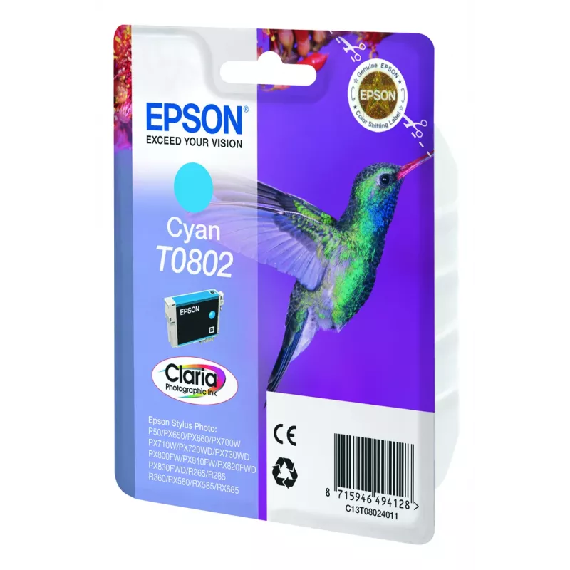 Epson Hummingbird Singlepack ciāna T0802 Claria Photographic Ink