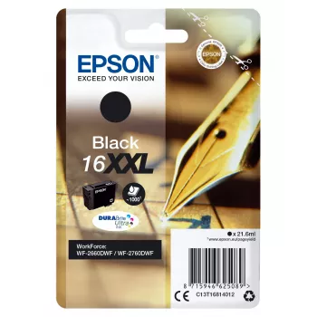 Epson Singlepack Melns 16XXL DURABrite Ultra tintes kasetne, īpaši (super) liela ietilpība, melna, pigmenta tinte, 21,6 ml, 1 gab., 1000 lappuses