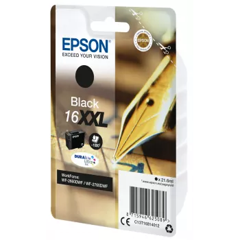 Epson Singlepack Melns 16XXL DURABrite Ultra tintes kasetne, īpaši (super) liela ietilpība, melna, pigmenta tinte, 21,6 ml, 1 gab., 1000 lappuses