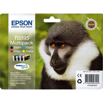 Epson Monkey Multipack 4-colours T0895 DURABrite Ultra Ink, Melns, ciāna, fuksīna, dzeltena, 5.8 ml, 3.5 ml, 1 gab., Multi pack