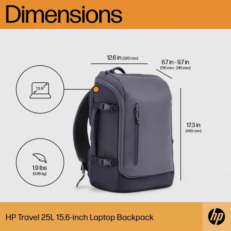 HP Travel 25 Liter 15.6 Iron pelēka Laptop Backpack, mugursoma, 39,6 cm (15,6 collas), 860 g
