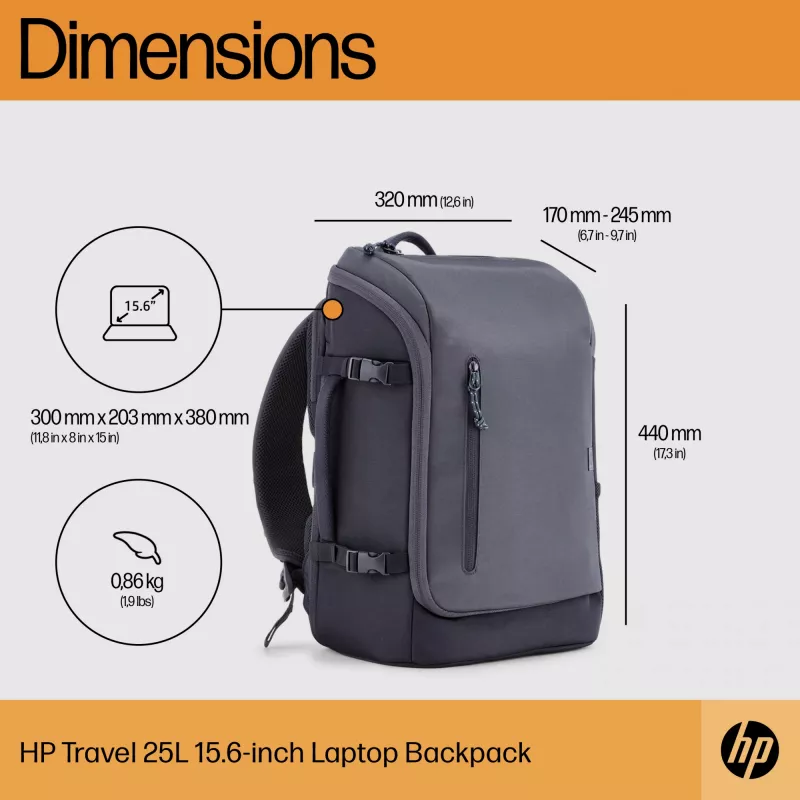HP Travel 25 Liter 15.6 Iron pelēka Laptop Backpack, mugursoma, 39,6 cm (15,6 collas), 860 g