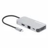 Manhattan USB-C dokstacija/cents ar karšu lasītāju, pieslēgvietas (x6): Ethernet, HDMI, USB-A (x3) un USB-C, ar strāvas padevi (100 W) USB-C pieslēgvietai (piezīme: nepieciešams papildu USB-C sienas lādētājs un USB-C kabelis), universāla visām ierīcēm, kabelis 15 cm, alumīnijs, sudraba