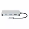 Manhattan USB-C dokstacija/cents ar karšu lasītāju, pieslēgvietas (x6): Ethernet, HDMI, USB-A (x3) un USB-C, ar strāvas padevi (100 W) USB-C pieslēgvietai (piezīme: nepieciešams papildu USB-C sienas lādētājs un USB-C kabelis), universāla visām ierīcēm, kabelis 15 cm, alumīnijs, sudraba