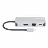 Manhattan USB-C dokstacija/cents ar karšu lasītāju, pieslēgvietas (x6): Ethernet, HDMI, USB-A (x3) un USB-C, ar strāvas padevi (100 W) USB-C pieslēgvietai (piezīme: nepieciešams papildu USB-C sienas lādētājs un USB-C kabelis), universāla visām ierīcēm, kabelis 15 cm, alumīnijs, sudraba