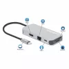 Manhattan USB-C dokstacija/cents ar karšu lasītāju, pieslēgvietas (x6): Ethernet, HDMI, USB-A (x3) un USB-C, ar strāvas padevi (100 W) USB-C pieslēgvietai (piezīme: nepieciešams papildu USB-C sienas lādētājs un USB-C kabelis), universāla visām ierīcēm, kabelis 15 cm, alumīnijs, sudraba